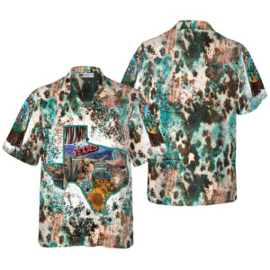 Texas Hawaiian Shirt, Texas Cowhide Map…