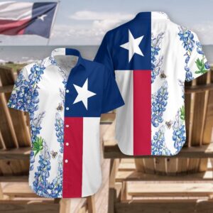 Texas Hawaiian Shirt, Texas Flag Bluebonnets…