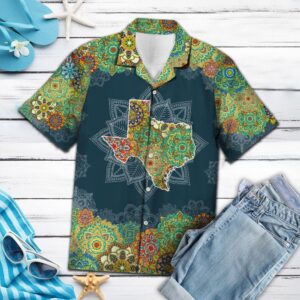 Texas Hawaiian Shirt, Texas Floral Mandala…