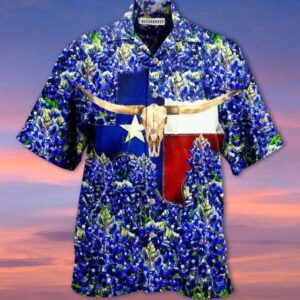 Texas Hawaiian Shirt, Texas Skull Bluebonnet…