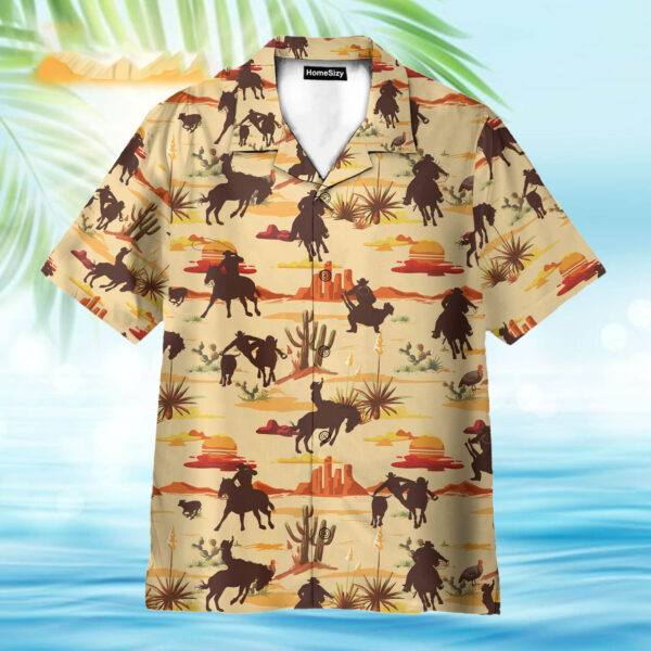 Texas Hawaiian Shirt, Vintage Texas Desert Cowboy Horse Racing Hawaiian Shirt