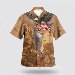 Christian Hawaiian Shirt, US Flag Jesus…