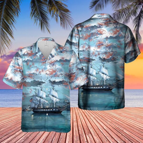 Us Navy Hawaiian Shirt, US Navy USS Constitution 4th of July Hawaiian Shirt, Military Hawaiian Shirt