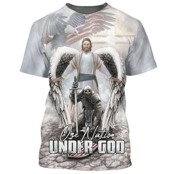 American Warrior Knee Before Gods, One Nation Under God 3D T-Shirt, Christian T Shirt, Jesus Tshirt Designs, Jesus Christ Shirt