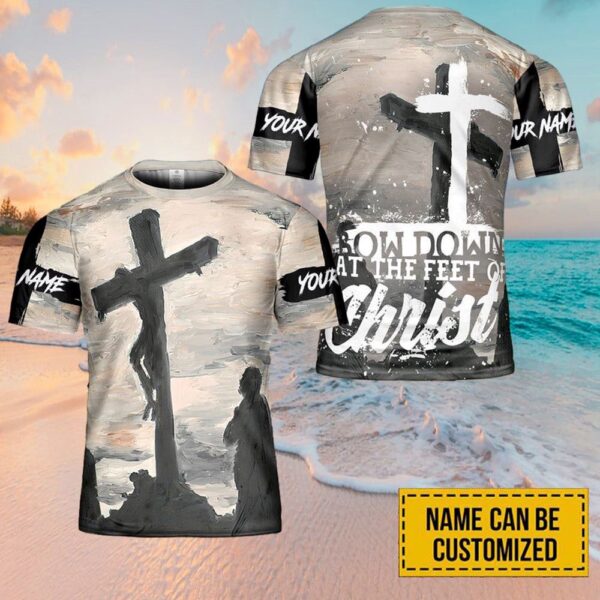 At The Feet Of Christ Jesus Custom Name 3D T-Shirt, Christian T Shirt, Jesus Tshirt Designs, Jesus Christ Shirt