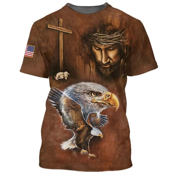 Bald Eagle Jesus And The Lamb 3D T-Shirt, Christian T Shirt, Jesus Tshirt Designs, Jesus Christ Shirt