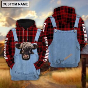 Beautiful Highland Red Jeans Pattern Personalized Name 3D Hoodie, Farm Hoodie, Farmher Shirt