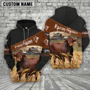 Beefmaster On Farm Custom Name Printed 3D Black Hoodie, Farm Hoodie, Farmher Shirt