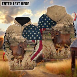 Beefmaster US Flag Customized Name 3D Hoodie, Farm Hoodie, Farmher Shirt