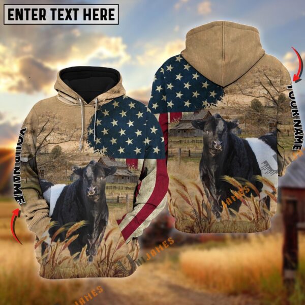 Belted Galloway US Flag Customized Name 3D Hoodie, Farm Hoodie, Farmher Shirt