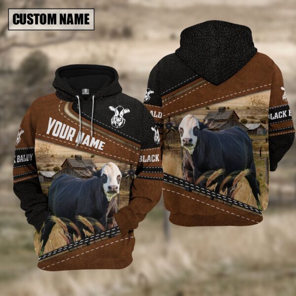 Black Baldy Cattle Leather Pattern Farm Personalized 3D Hoodie, Farm Hoodie, Farmher Shirt
