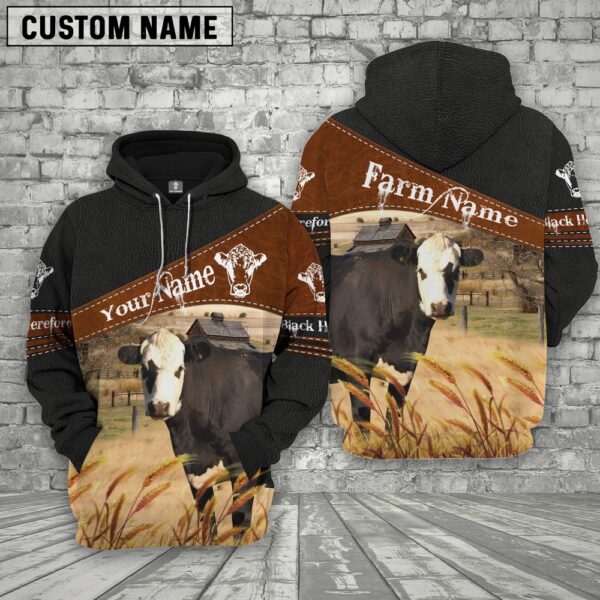 Black Hereford On Farms Custom Name Printed 3D Black Hoodie, Farm Hoodie, Farmher Shirt