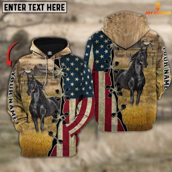 Black Horse On Farms Custom Name American Flag 3D Shirt, Farm Hoodie, Farmher Shirt