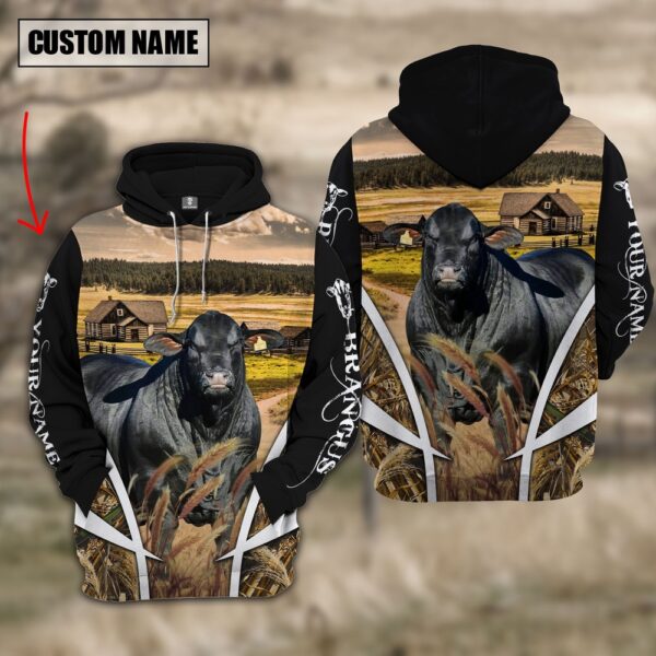 Brangus Custom Name Meadow Pattern Black Hoodie, Farm Hoodie, Farmher Shirt