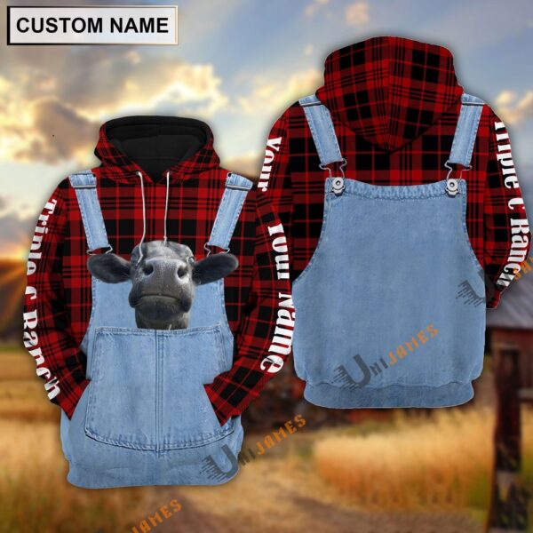 Cattle of Bryan Wiseman Red Jeans Pattern Personalized Name 3D Hoodie, Farm Hoodie, Farmher Shirt
