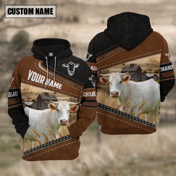 Charolais Cattle Leather Pattern Farm Personalized 3D Hoodie, Farm Hoodie, Farmher Shirt
