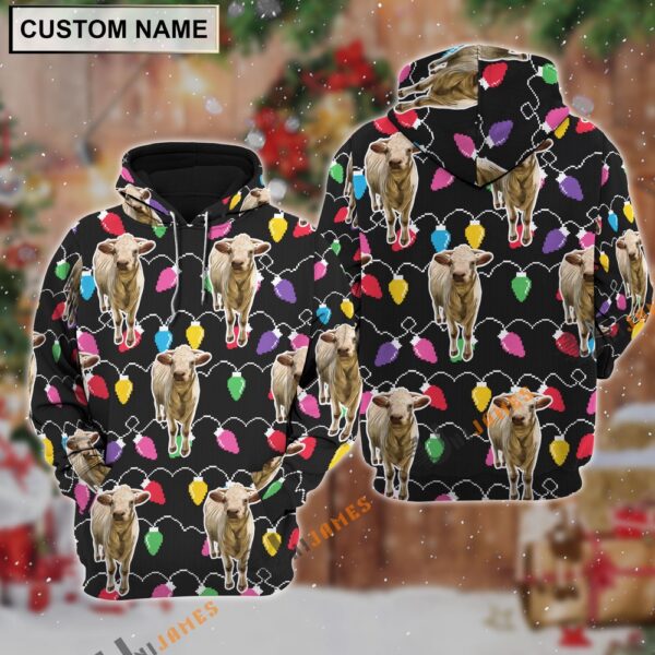 Charolais Christmas Led Light Personalized Name 3D Hoodie, Farm Hoodie, Farmher Shirt
