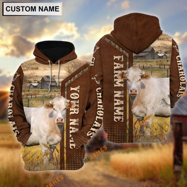 Charolais Personalized Name, Farm Name 3D Hoodie, Farm Hoodie, Farmher Shirt