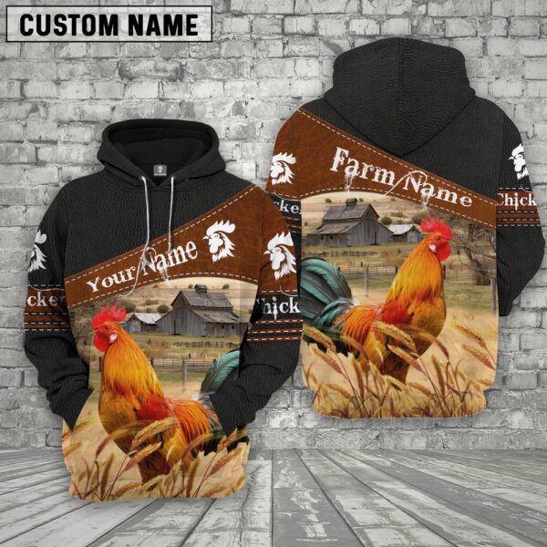 Chicken On Farm Custom Name Printed 3D Black Hoodie, Farm Hoodie, Farmher Shirt