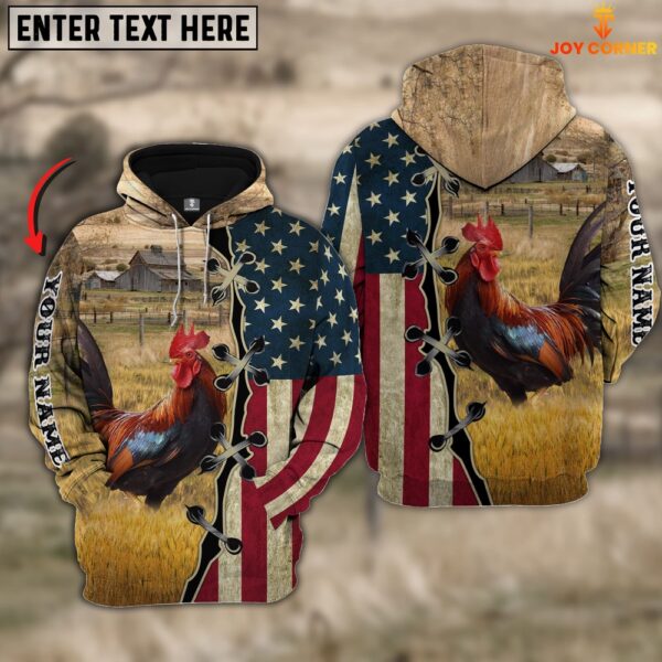 Chicken On Farms Custom Name American Flag 3D Shirt, Farm Hoodie, Farmher Shirt