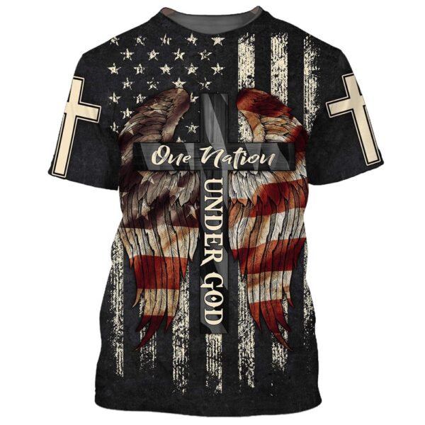 Christ Cross Wings One Nation Under God American Flag 3D T-Shirt, Christian T Shirt, Jesus Tshirt Designs, Jesus Christ Shirt