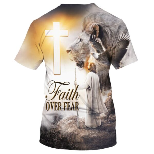 Christian Jesus Lion Cross Faith Over Fear 3D T-Shirt, Christian T Shirt, Jesus Tshirt Designs, Jesus Christ Shirt