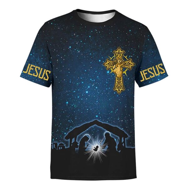 Christmas Nativity Scene Night Light Jesus Christmas 3D T-Shirt, Christian T Shirt, Jesus Tshirt Designs, Jesus Christ Shirt