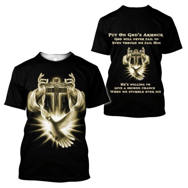 Cross Crown Of Thorn And Holy Spirit Dove Jesuss 3D T-Shirt, Christian T Shirt, Jesus Tshirt Designs, Jesus Christ Shirt
