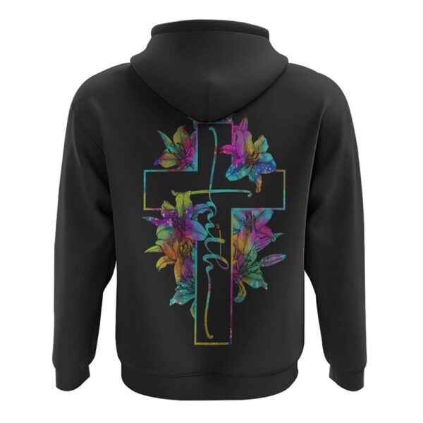Cross With Lilies Colorful Watercolor Hoodie, Christian Hoodie, Bible Hoodies, Religious Hoodies
