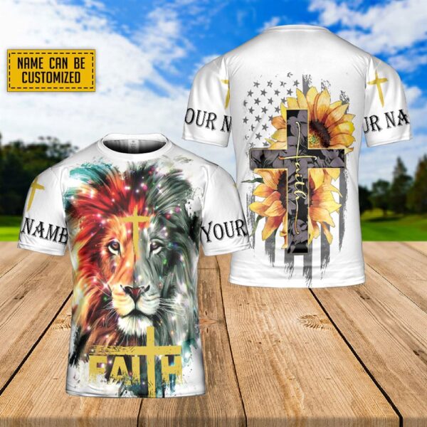 Custom Lion Faith Sunflower 3D T Shirt, Christian T Shirt, Jesus Tshirt Designs, Jesus Christ Shirt