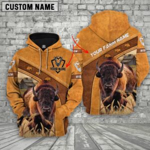 Custom Name 3D Bison Cattle Hoodie,…