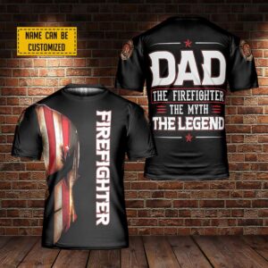 Custom Name American Firefighter 3D T-Shirt,…