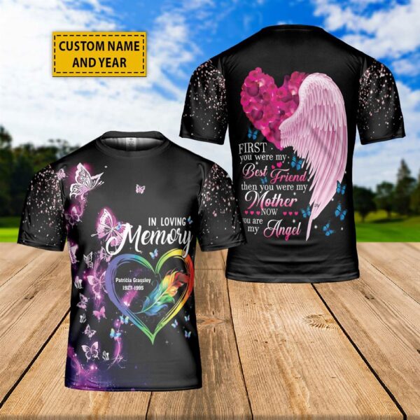 Custom Name Butterflies Memorial Angel Wings Loving Remembrance 3D T-Shirt, Christian T Shirt, Jesus Tshirt Designs, Jesus Christ Shirt