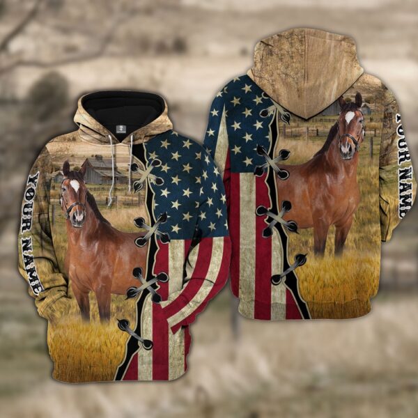Custom Name Horse American Flag 3D Shirt, Farm Hoodie, Farmher Shirt