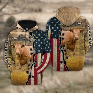 Custom Name Limousin Cattle American Flag…