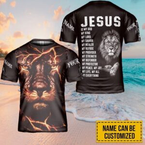 Custom Name Lion Jesus 3D T-Shirt,…