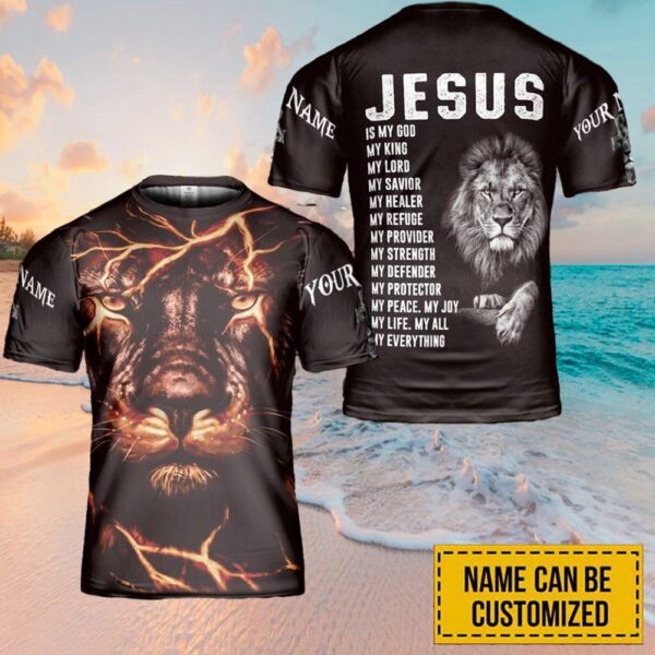 Custom Name Lion Jesus 3D T-Shirt, Christian T Shirt, Jesus Tshirt Designs, Jesus Christ Shirt