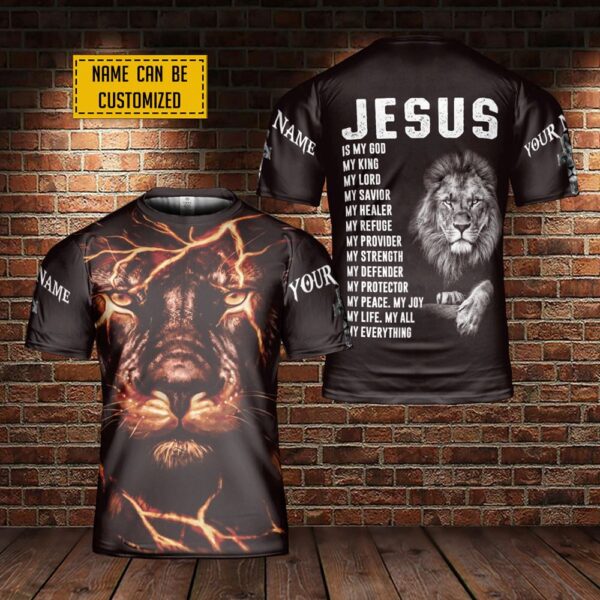 Custom Name Lion Jesus Christ Lion Of Judah 3D T Shirt, Christian T Shirt, Jesus Tshirt Designs, Jesus Christ Shirt