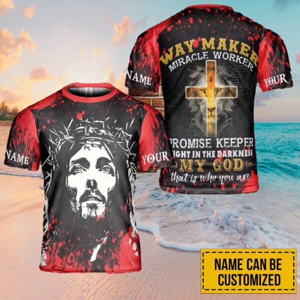 Custom Name Lion Jesus Cross Way Maker Custom Name 3D T Shirt, Christian T Shirt, Jesus Tshirt Designs, Jesus Christ Shirt