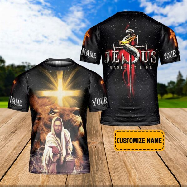 Custom Name Lion Of God Jesus Saved My Life Star Galaxy 3D T Shirt, Christian T Shirt, Jesus Tshirt Designs, Jesus Christ Shirt