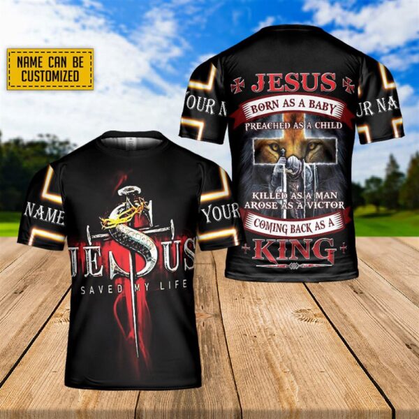 Custom Name Lion Of Judah Warrior Of God Jesus Saved My Life Jesus King Catholic 3D T Shirt, Christian T Shirt, Jesus Tshirt Designs