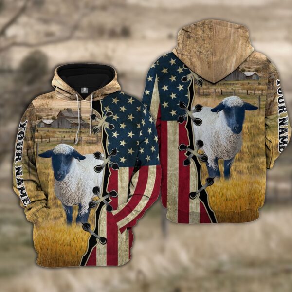 Custom Name Sheep2 American Flag 3D Hoodie, Farm Hoodie, Farmher Shirt