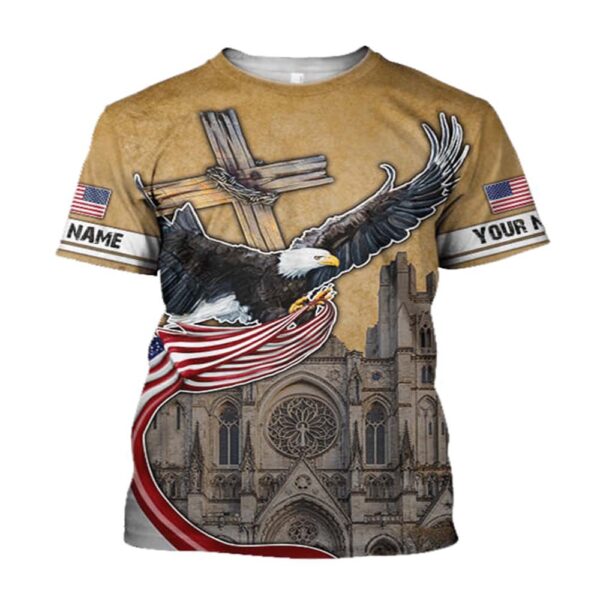 Customized American Eagle Flag Us Cathedral 3D T-Shirt, Christian T Shirt, Jesus Tshirt Designs, Jesus Christ Shirt
