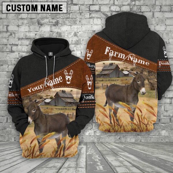 Donkey On Farm Custom Name Printed 3D Black Hoodie, Farm Hoodie, Farmher Shirt