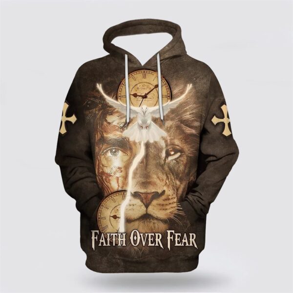 Failth Over Fear Lion Jesus 3D Hoodie, Christian Hoodie, Bible Hoodies, Scripture Hoodies