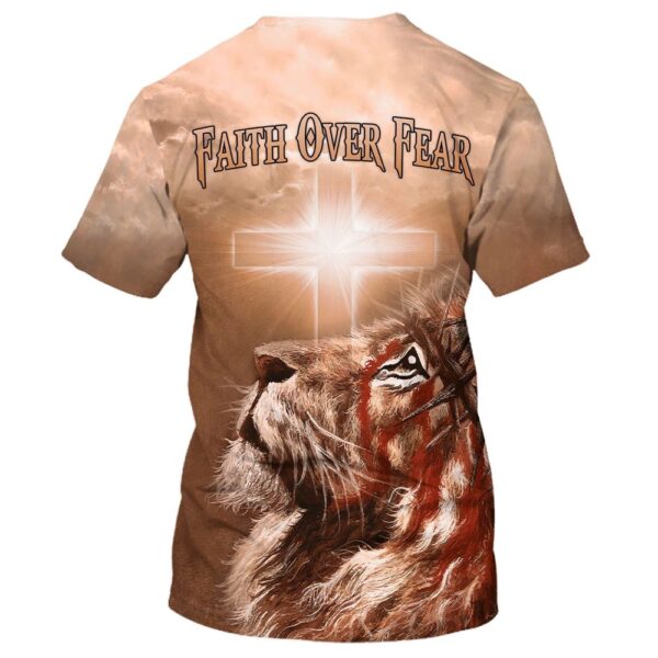 Faith Over Fear Cross Lion 3D T-Shirt, Christian T Shirt, Jesus Tshirt Designs, Jesus Christ Shirt