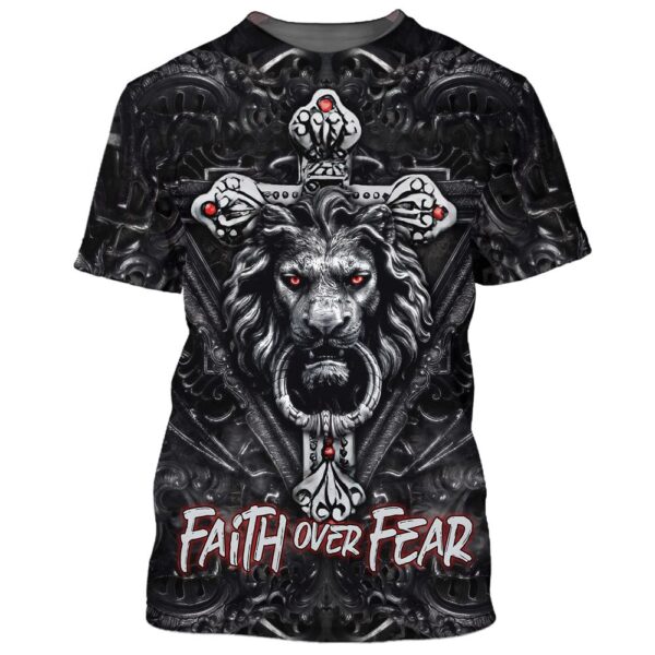 Faith Over Fear Gothic Lion Black 3D T-Shirt, Christian T Shirt, Jesus Tshirt Designs, Jesus Christ Shirt