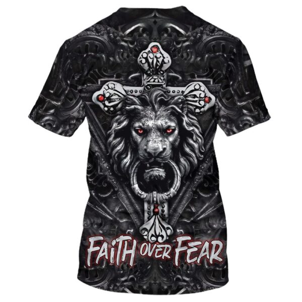 Faith Over Fear Gothic Lion Black 3D T-Shirt, Christian T Shirt, Jesus Tshirt Designs, Jesus Christ Shirt