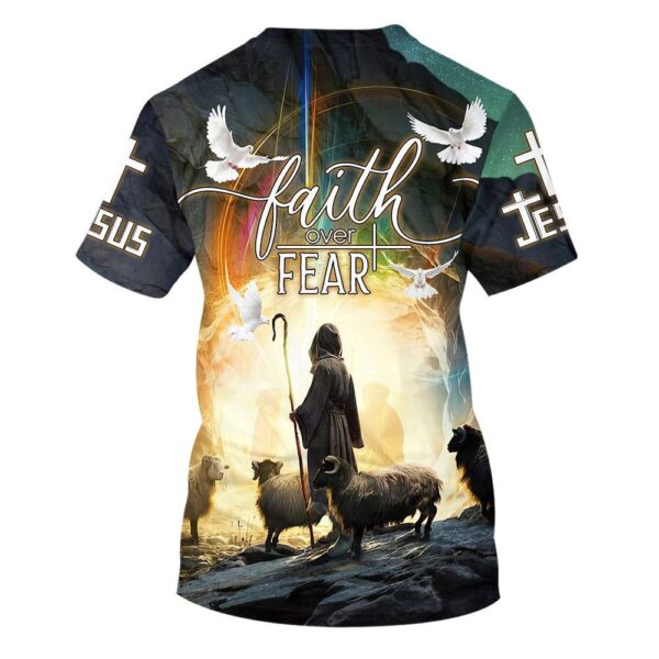Faith Over Fear Jesus And Sheep 3D T-Shirt, Christian T Shirt, Jesus Tshirt Designs, Jesus Christ Shirt
