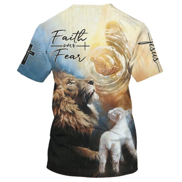 Faith Over Fear Jesus Lion Lamb 3D T-Shirt, Christian T Shirt, Jesus Tshirt Designs, Jesus Christ Shirt